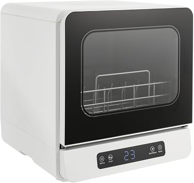 Dishwashers, 590W Portable Countertop Dishwashers, 16.14x16.54x17.09 in Compact Dishwashers with 158-167F High Temperature, 5 Cleaning Modes, 360 Rotating Spray, Clear Window, White