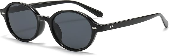 LJCZKA Retro Oval Sunglasses for Women Men Trendy Oval Sunglasses Round 90s Vintage Shades UV400 Protection