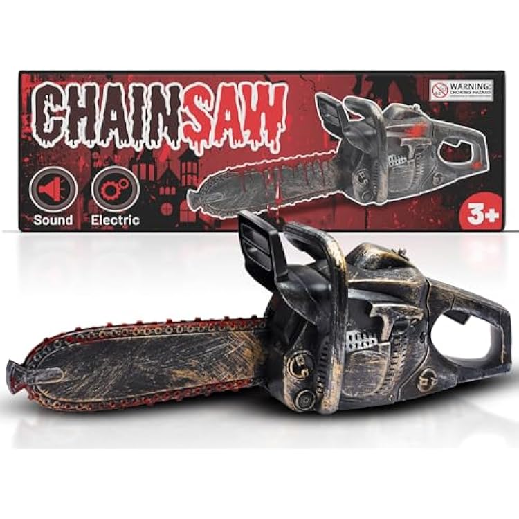 16 Bloody Rusty Electric Chainsaw - Battery Operated Chainsaw Massacre Role Play Accessory with Motion & Sound Effects for Halloween Cosplay Prop, Decorations