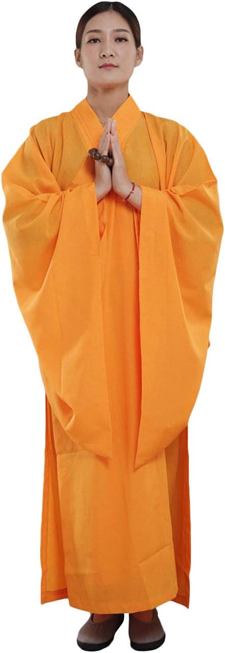 Buddhist Monk Dressing Gown Unisex Traditional Meditation Gown Shaolin Zen Costume Long Sleeve Spiritual Outfit (Yellow)