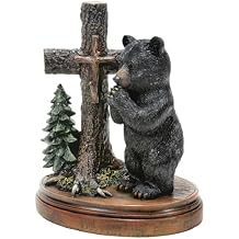 BLACK FOREST DECOR Prayerful Bear & Cross Figurine, Resin, 6 1/2" W x 4 1/2" D x 7 1/4" H