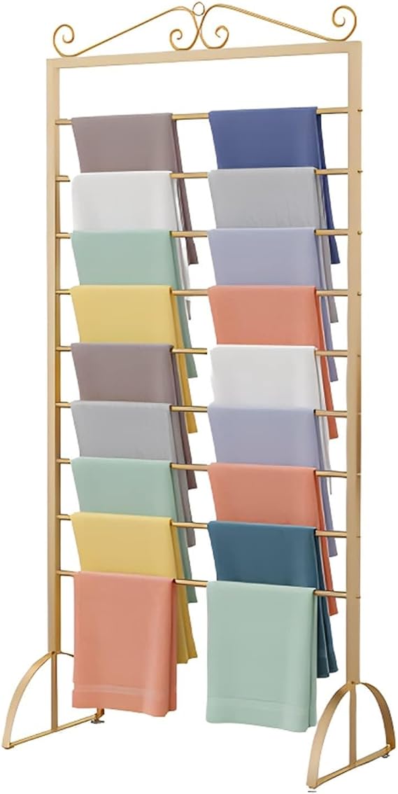 Organizer Holder Household Hangers Display Stand - Movable Scarf Stand, Metal Clothing Rack Free Standing Closet Organizer, Floor-Standing Hijab Collect Rack, Floor Standing Suit Pants Rack(Gold,Lengt