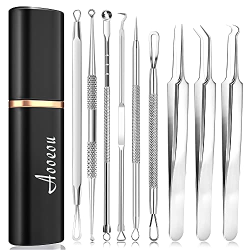Pimple Popper Tool Kit Blackhead Tweezer, Aooeou Acne Removal Comedone Extractor Kit Pimple Tweezers for Pimples, Blackheads, Blemish, Whitehead, Zit Removing for Forehead Nose Facial Pore