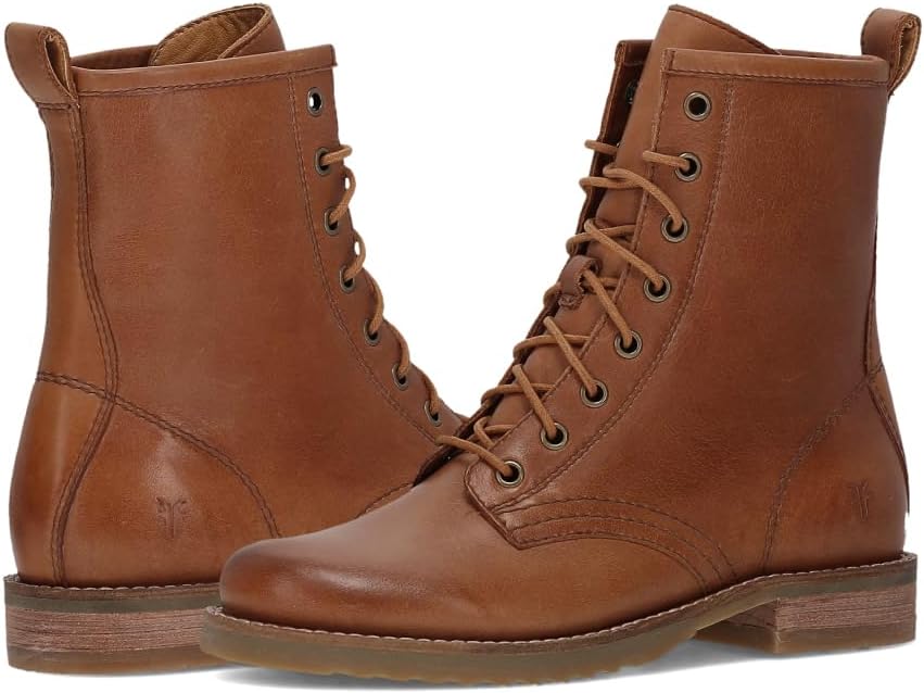 Frye Veronica Womens Combat Boots Crafted from Hand-Burnished Vintage Italian Leather with Genuine Stitch-Down Welt Construction and Leather Lining 6 34 Shaft Height