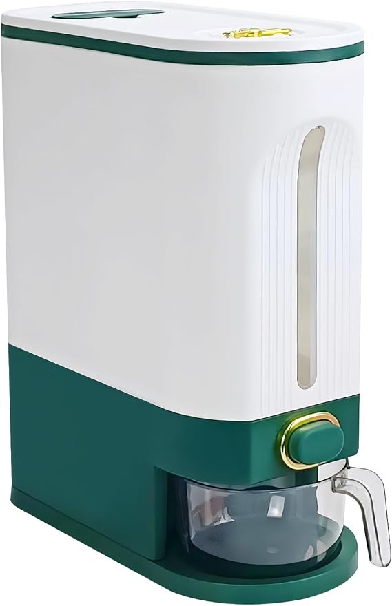 25 Lbs Rice Dispenser,One-Touch Rice Storage with Measuring Cup and Lids