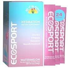 EcoSport Instant Hydration Packets, Watermelon Electrolytes, Vitamin C, B Vitamins & Aloe Vera, 24 Stick Packs/Box, 0.25 Oz Ea