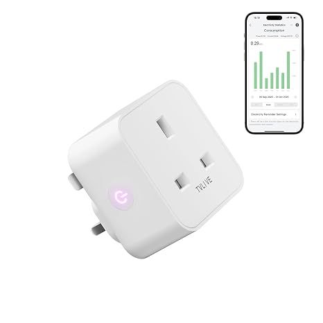 Smart Plug, TVLIVE 1 Pack Smart Plugs Work that with Alexa (Echo/Echo Dot), Google Home Voice Control, Energy Monitoring, Remote Control, Timer & Schedule Function, Device Sharing, Wifi Plug Socket UK