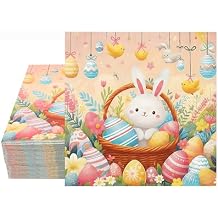 ibohr 50Pcs Easter Paper Napkins, Cute Bunny & Eggs Disposable Decorative Cocktail Napkins for Elegant Easter Party Supplies, Spring Table Decorations