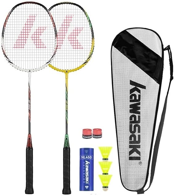 Badminton Set of 2, Lightweight Badminton Racket Graphite Shaft Alloy Frame Rackets for Training, Sports and Entertainment, with 3 Badminton shuttlecock, 2 Overgrips and Carrying Bag