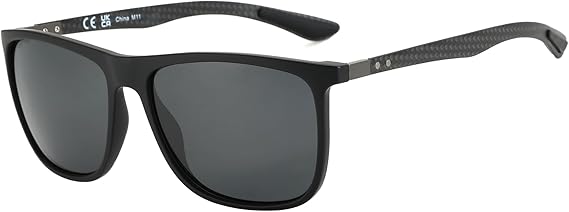 ZENOTTIC Polarised Sunglasses Men's Carbon Fibre Temple Square Sunglasses Driving Fishing Golf Sports UV400 Protection
