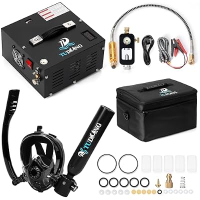 TUDIVING-0.5L Portable Scuba Tank,Lung Tank Kits with Air Compressor,Support 6-10 Minutes Underwater Breathe,Reusable Mini Diving Cylinders