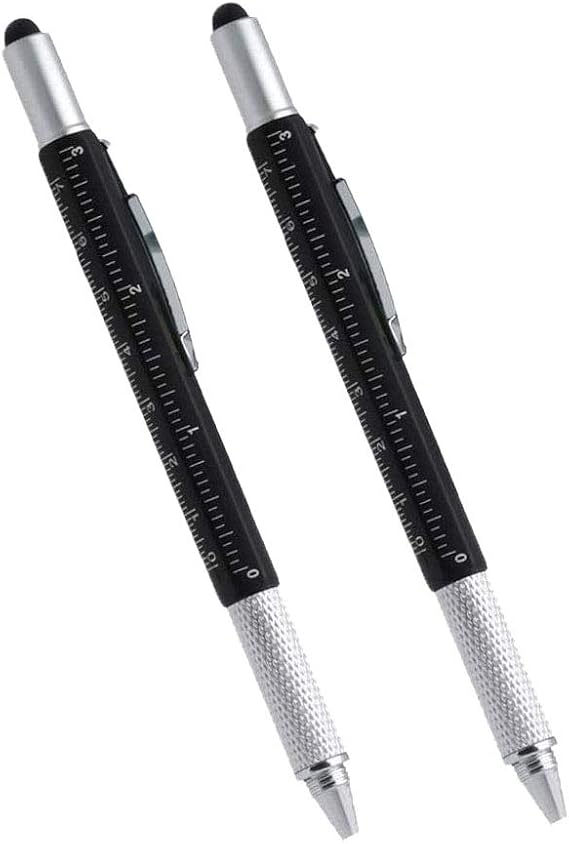Multi-word 6 in 1 Multi Function Tool Ballpoint Pen with Ballpoint, Ruler, Screwdriver, A Flat Head, Touch-Screen Pen, Levelgauge (2PCS Black)