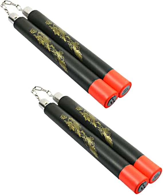 Magik 1-2 Pack Nunchucks Safe Foam Sponge Training Beginner Practice Pattern Dragon (2 Pack, Black&Red)