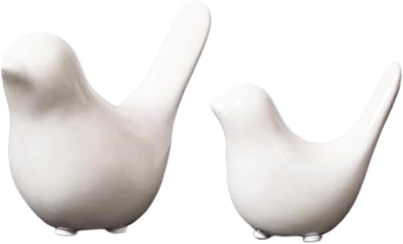Pack of 2 Small Birds Statues Ceramic Bird Modern Animal Bird Sculptures for Landscape Garden Home Office Desktop Display Decor (White)