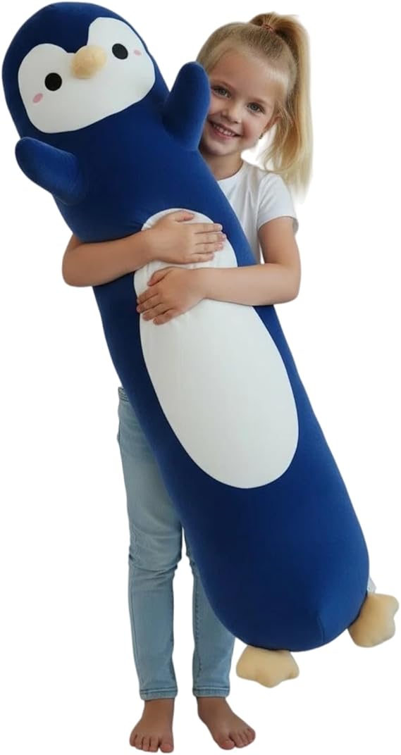 Penguin Plush Pillow - 43.3 Inch Long Stuffed Animal, Ultra Soft Cuddle Pillow for Kids & Adults, Huggable Penguin Toy Gift for Birthday, Christmas, Valentine's Day (Dark blue)