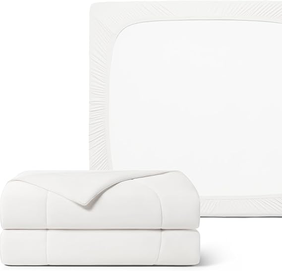 REST Buy 2 GET 30 Percent Off : Evercool Comforter Plus Fitted Sheet Bundle at 30% Discount, in Arctic White, King Size