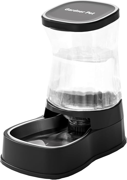 Gardner Pet 3.85L Pet Water Dispenser, Black | Stainless Steel Bowl, Gravity Dog Water Dispenser, 100% BPA-Free Automatic Cat Feeder, For Medium & Large-Sized Pets