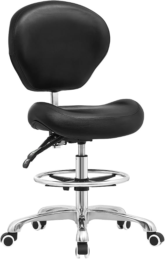 Kaleurrier Adjustable Stools Drafting Chair: with Backrest & Foot Rest