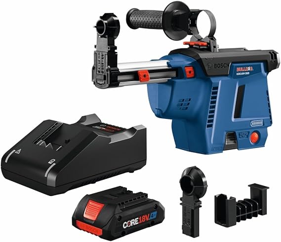 BOSCH GDE18V-26DB15 SDS-plus BulldogTM Mobile Dust Extractor Kit with (1) CORE18V 4 Ah Advanced Power Battery