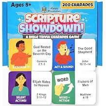 Bible Trivia Charades Game, Scripture Showdown for Families, Teens, Adults, 200 Challenge Cards, Faith Based Party Activity, Christian Game Night, Youth Group Icebreaker, Bible Study, Christian Gifts