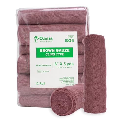 Generic Brown Gauze Rolls Pack of 12, Bandage Roll, 100% Cotton, 6 x 5 Yards, Cling Gauze Wrap for Effective Wound Care & Comfort