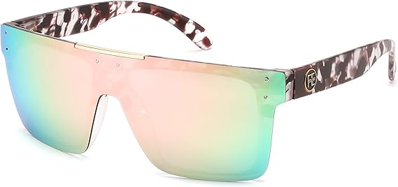 FEISEDY Polarized Sunglasses for Men, Oversized Square Flat Mirrored Z87 Lens, Fishing Driving Golf Outdoors Coastal B2990