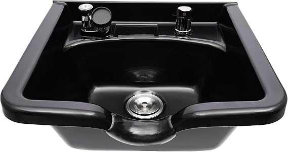 Professional Shampoo Bowl, ABS Square Wall Mounted Deep Beauty Salon Shampoo Bowl Basin Sink Equipment with Neck Rest for Hair Salons, Barber Stores, Beauty Salons (Black)