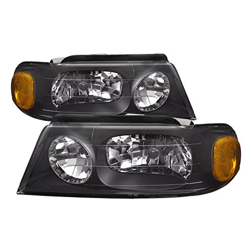 HEADLIGHTSDEPOT Black Housing Halogen Left and Right Headlights Pair Compatible With Beaver Motor Coach Marquis 2002-2005