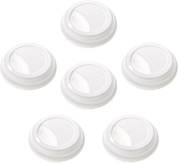Aspire 6 PCS Silicone Drinking Lid, Reusable Coffee Cup Covers/Lids (Fits Cup Rim 3.46-3.62 Inches / 8.8-9.2cm), Microwave & Dishwasher Safe - White