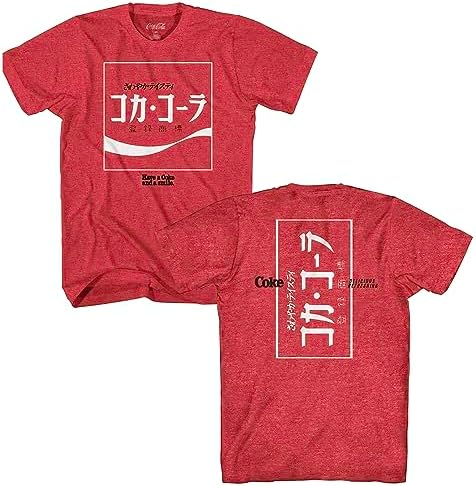 Coke Classic Vintage Japanese Kanji Adult Logo T-Shirt LG, Red Heather