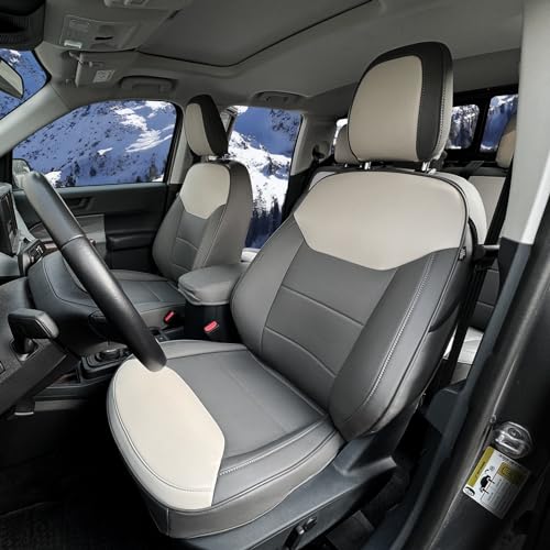 Mabett Seat Covers for Ford Maverick, Interior Protectors fit Maverick Accessories 2022 2023 2024 2025, Full Protection, PU Leather Gray & White