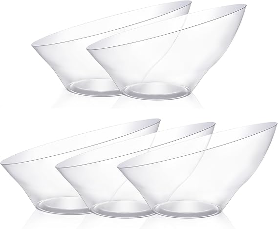 Goodluck 5 Pack Clear Plastic Serving Bowls for Party - 20 OZ | Angled Disposable Serving Bowls for Wedding Party Chip, Candy, Salad & Fruit