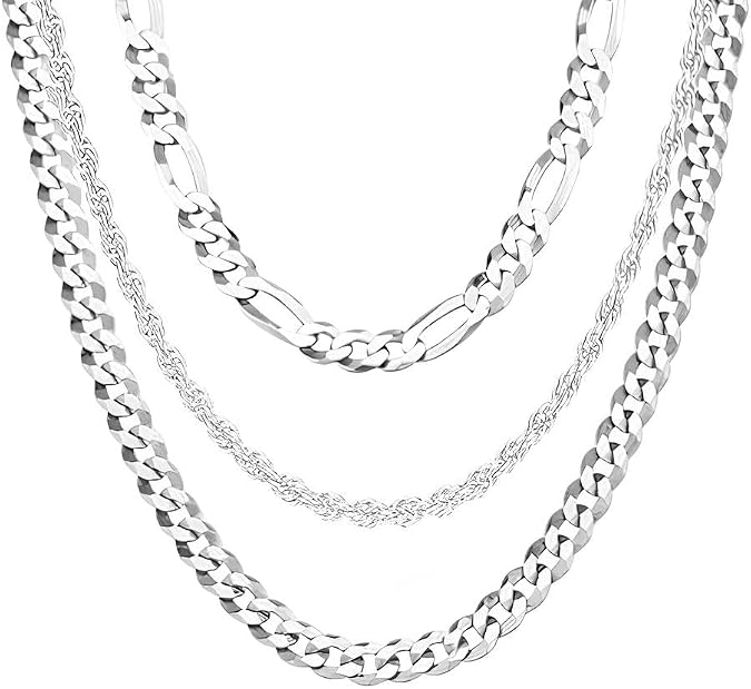 AEE 3-Piece Men's Necklace Set Silver Stainless Steel Twisted Chavin Eyelet Crushing Chain