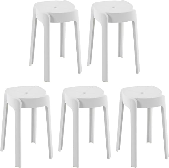 5 Pack Plastic Stackable Stools, 18" Plastic Round Stools, White Nesting Stools, Portable Multipurpose Stool Chairs Flexible Seating for Classroom Students School Home Office (White)