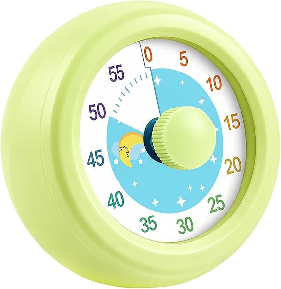 60 Minute Visual Timer with Silent Operation Visual Countdown Timer Rainbow Disk 60 Minute Countdown Timer Task Reminder Home and Kitchen Timer for Kids Desk, Office Meetings (Green-Moon)