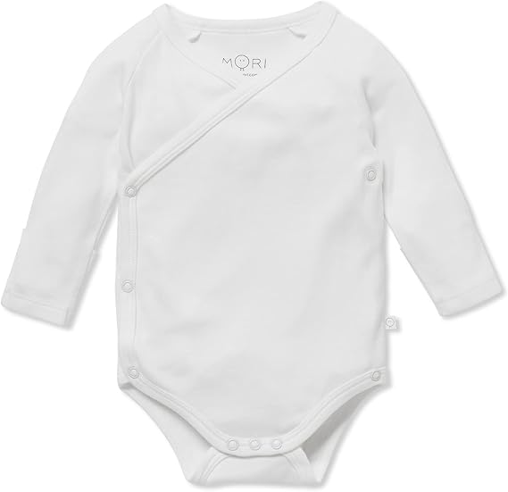 MORI Baby Long Sleeve Kimono Bodysuit for Boys and Girls - Viscose from Bamboo - Infant Romper with Nickel Free Poppers