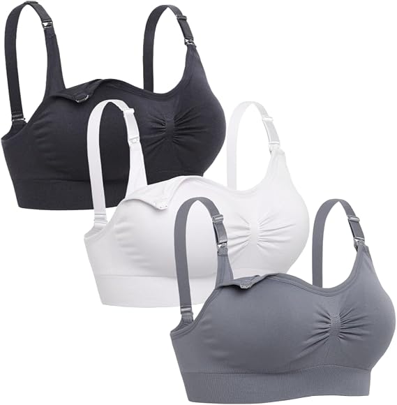 Seamless Nursing Bra for Women, Ultra Soft Wireless Maternity and Postpartum Sleep Bra, Breastfeeding Bra with Removable Pads Pack of 3