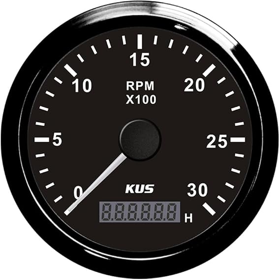 Kus 85mm Tachometer Gauge RPM REV Counter with Hour Meter 3000RPM with Backlight 12V/24V (3K-Black+Black)