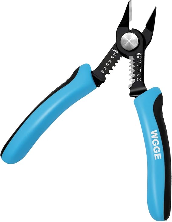 WGGE Precision Flush Wire Cutter and Stripper, 10-20 AWG, 6-Inch,High-Carbon Steel Construction with Spring-Loaded Handle and 22.5 Angled Jaws for Precise Cuts in Electronics