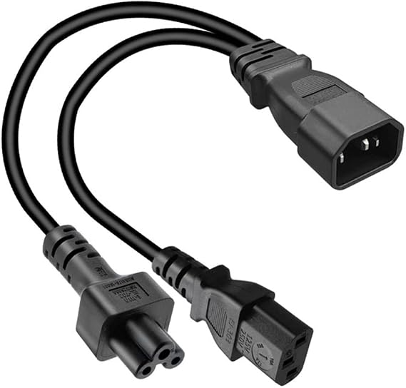 Toptekits C14 to C5+C13 Y Splitter Power Cord, Single IEC 320 C14 Male to C13+C5 Female Y Split Multi IEC Cable, 1ft, 10A 250V, 18AWG Pure Copper