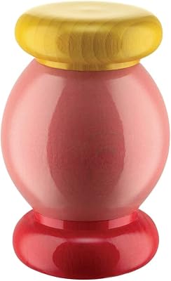 Alessi ES18 2 Salt, Pepper and Spice Grinder in Beech-Wood, 100 Values Collection, Yellow,red,Pink