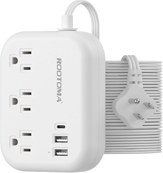 Flat Extension Cord 20 FT Behind Furniture-Ultra Slim Cord Under Carpet, Rug, Door, Long Extension Cord with 3 USB 3 Outlets, Low Profile Power Strip for Travel Office Indoor, 1080 Joules Protected