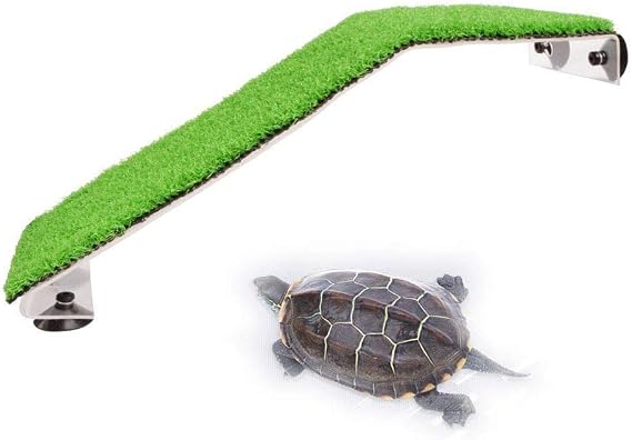 Saim Turtle Basking Platform Acrylic Reptile Ramp with Fake Grass Resting Terrace for Aquatic Turtles, Frogs, Newts, Salamanders and Axolotls - Small