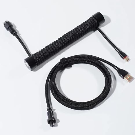 GravaStar Coiled Aviator USB to Type-c Mechanical Keyboard Compatible Gaming Cable, 1.85m, Black