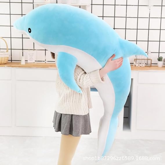 Dolphin Stuffed Animal Plush Pillow, Super Soft Doll, Marine Animal Plush Toys Kids Sleeping Pad Gift. (Blue (120cm long))