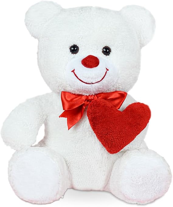 Özgüner Toy Cute Heart Teddy Bear, Plush Teddy Bear,Fillable Plush Animal,Kawaii,Valentine's Day,Handed Teddy Bear,Colored Teddy Bear, (White)