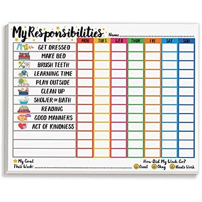 Tiny Expressions Responsibility Chart for Kids Ages 3, 4, 5, and 6 - My Responsibility Weekly Chore Chart for Kids Daily Checklist and Routine