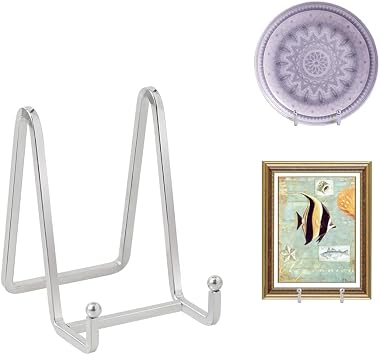 Plate Holder Easel Display Stand - 4.5 inch Metal Plate Stands for Display - Tabletop Picture Stand - Silver Iron Easels for Display Pictures | Photo Frames | Book | Decorative Plates | Plaque -1 Pack