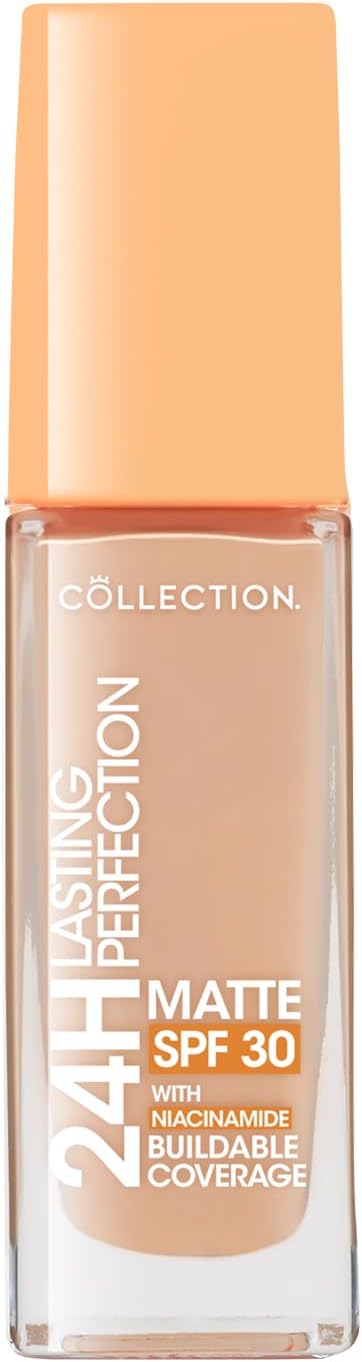 Collection Cosmetics Lasting Perfection Matte Foundation, Full Coverage, 24 Hour Wear, SPF 30, Contains Niacinamide, 27ml, Beige Warm