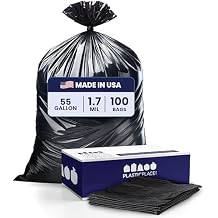 Plasticplace - W55LDBS1 55-60 gallon Trash Bags 1.7 Mil EQ Black Eco-Friendly Heavy Duty Garbage Can Liners 38 x 58 (100Count) Black